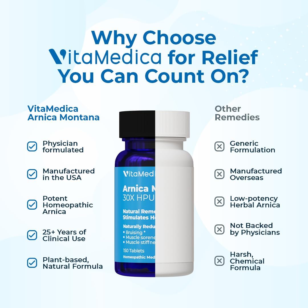 VitaMedica Arnica Montana 30X Rapid Dissolve Arnica Tablets for Natural Pain, Bruising, and Swelling Support 24Hr Smart